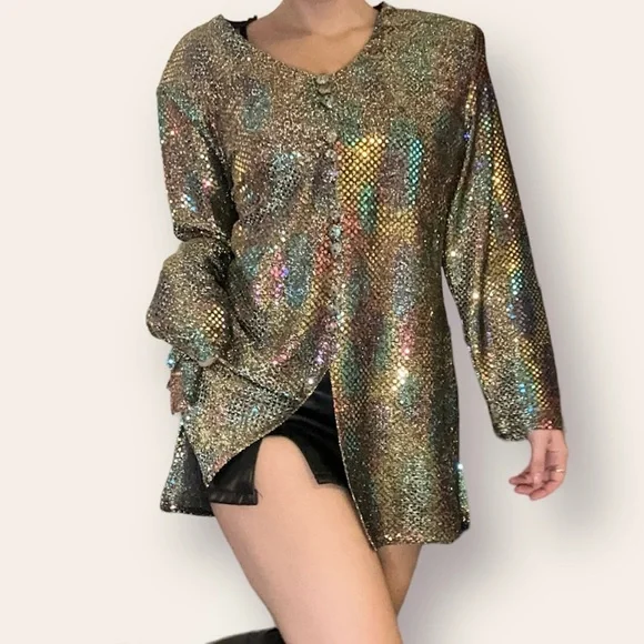 Vintage Tops Vintage Funky Shimmer Sequin Disco Top Poshmark